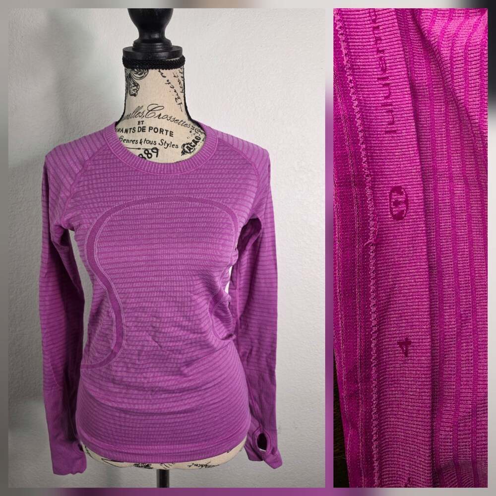 Lululemon Pullover Womens 4 Run Swiftly Long Sleeves Thumbholes Pink Stripped